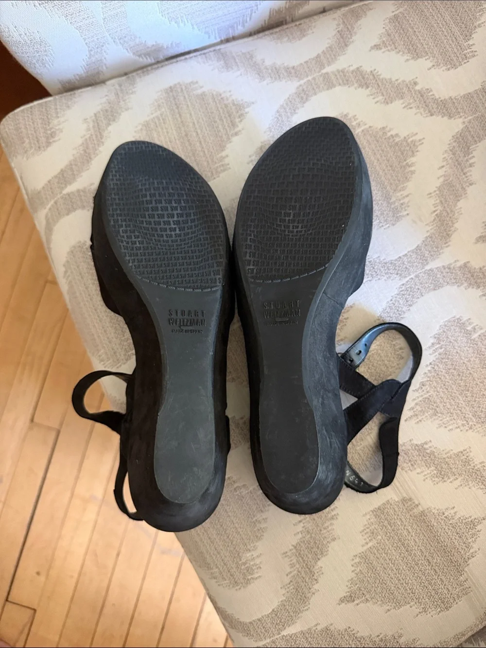 Stuart Weitzman Black Suede Wedge Sandals with Ankle Tie - Picture 2 of 4